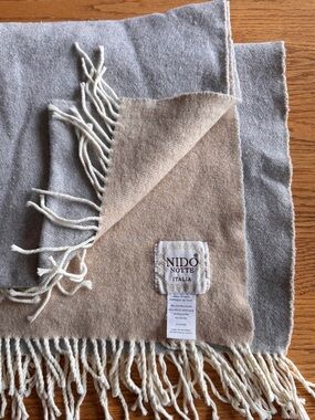 Two-Tone Beige and Gray Fringe Throw